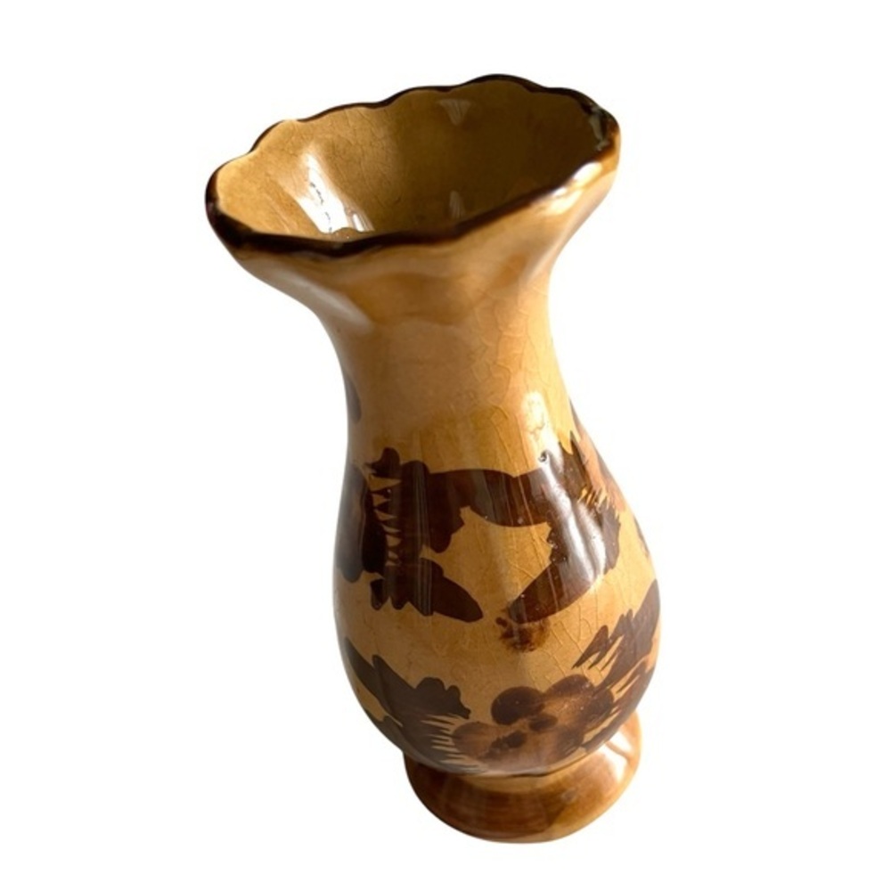 EUC! Vintage 5” Floral Vase Brown Tan